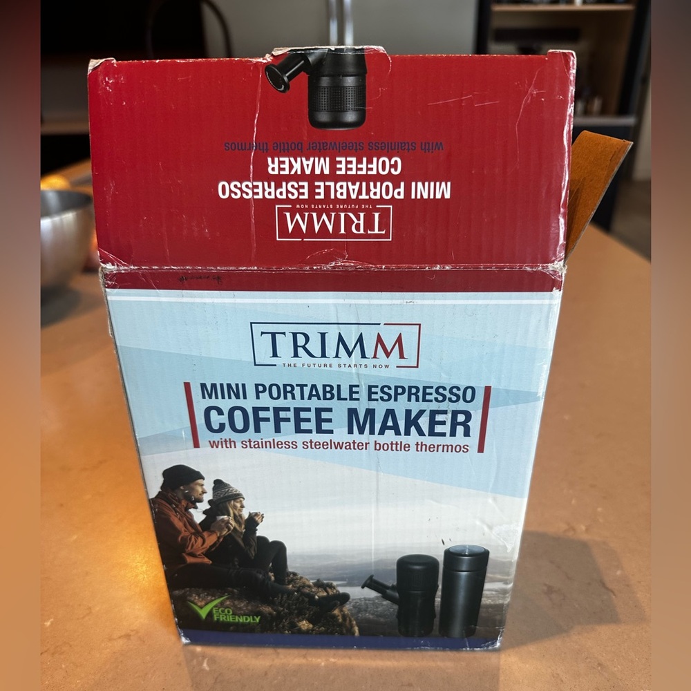 TRIMM Mini Portable Espresso Coffee Maker w/ Stainless Steel Thermos - Travel